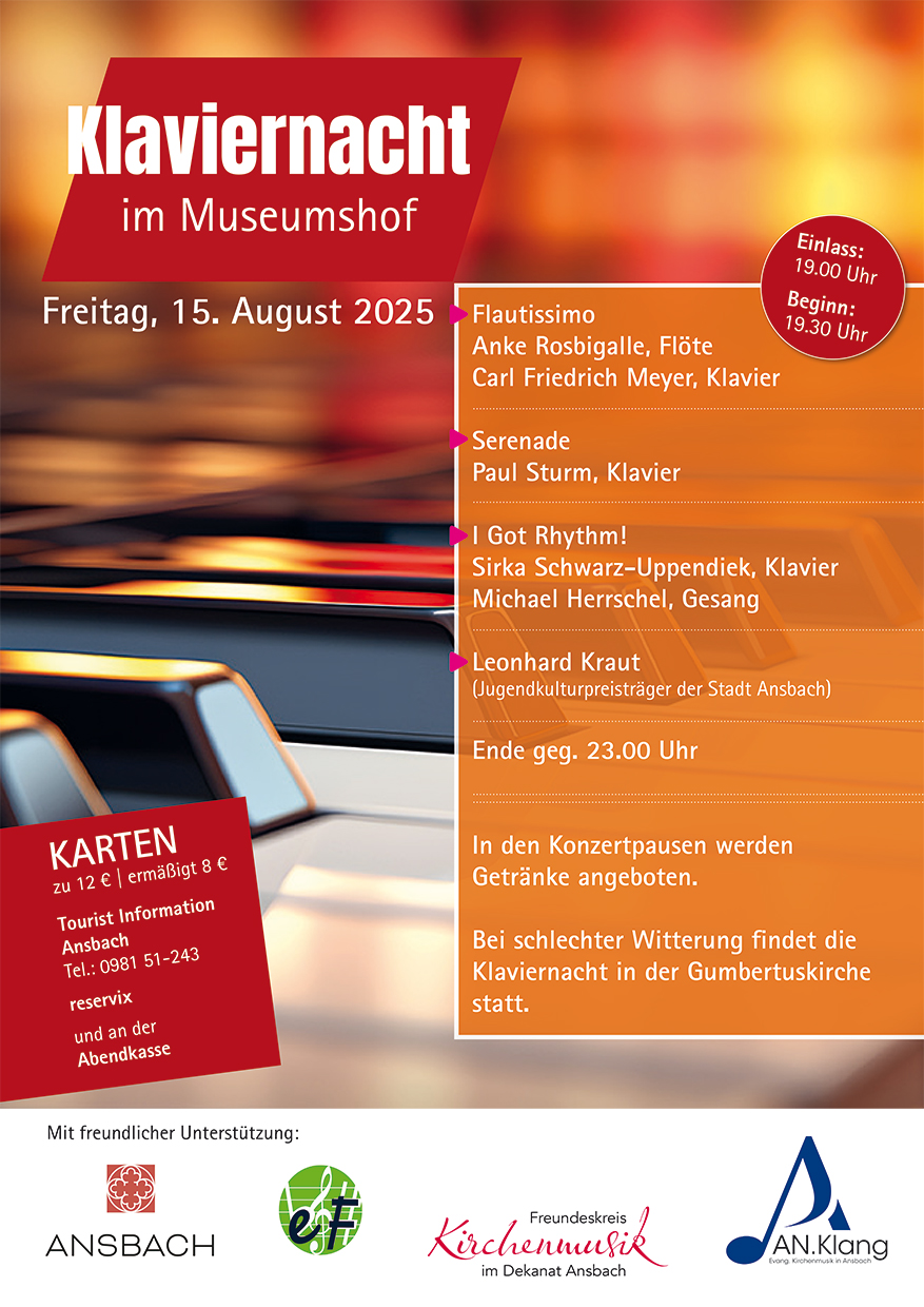 "Klaviernacht 25" im Museumshof am 15. August